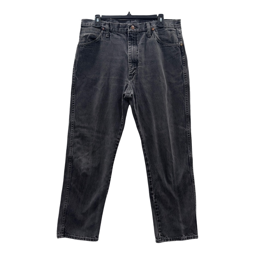 WRANGLER Classic Straight-Leg Jeans Men Sz 35(34)x32(40) Distressed Black Cotton